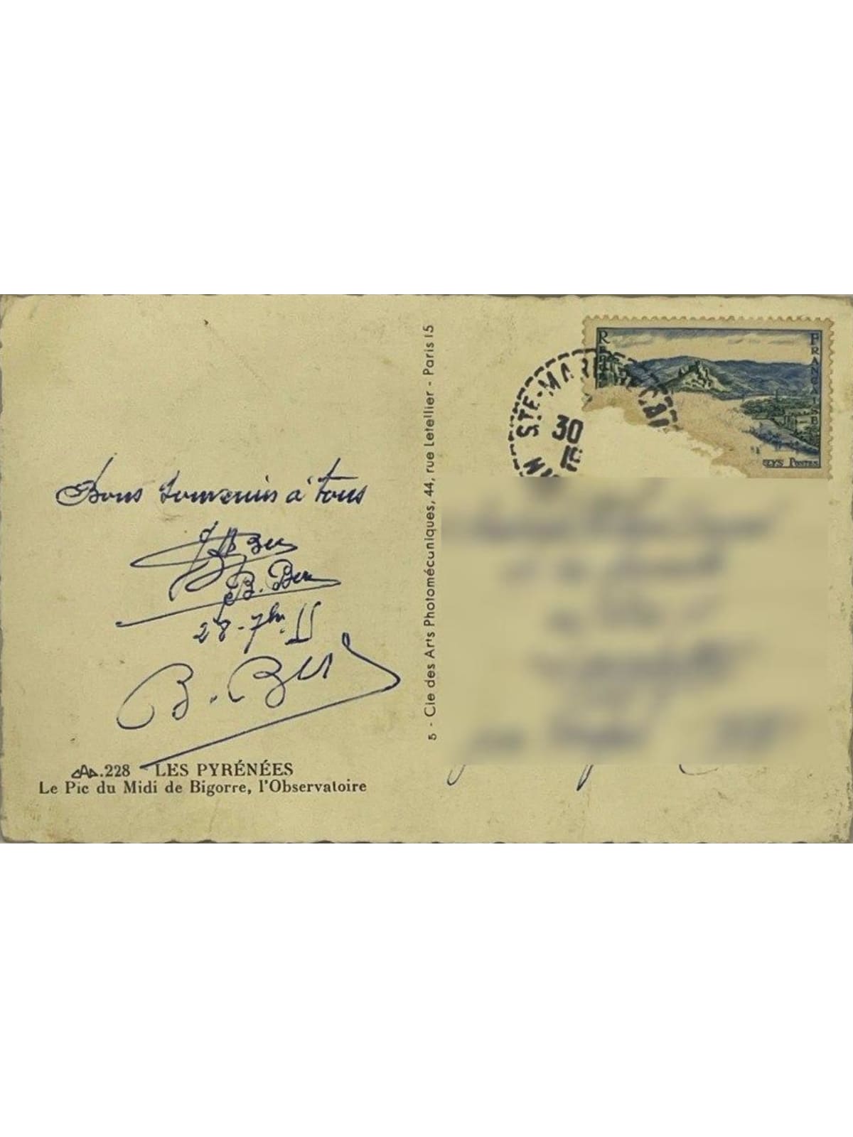 Verso de la carte postale