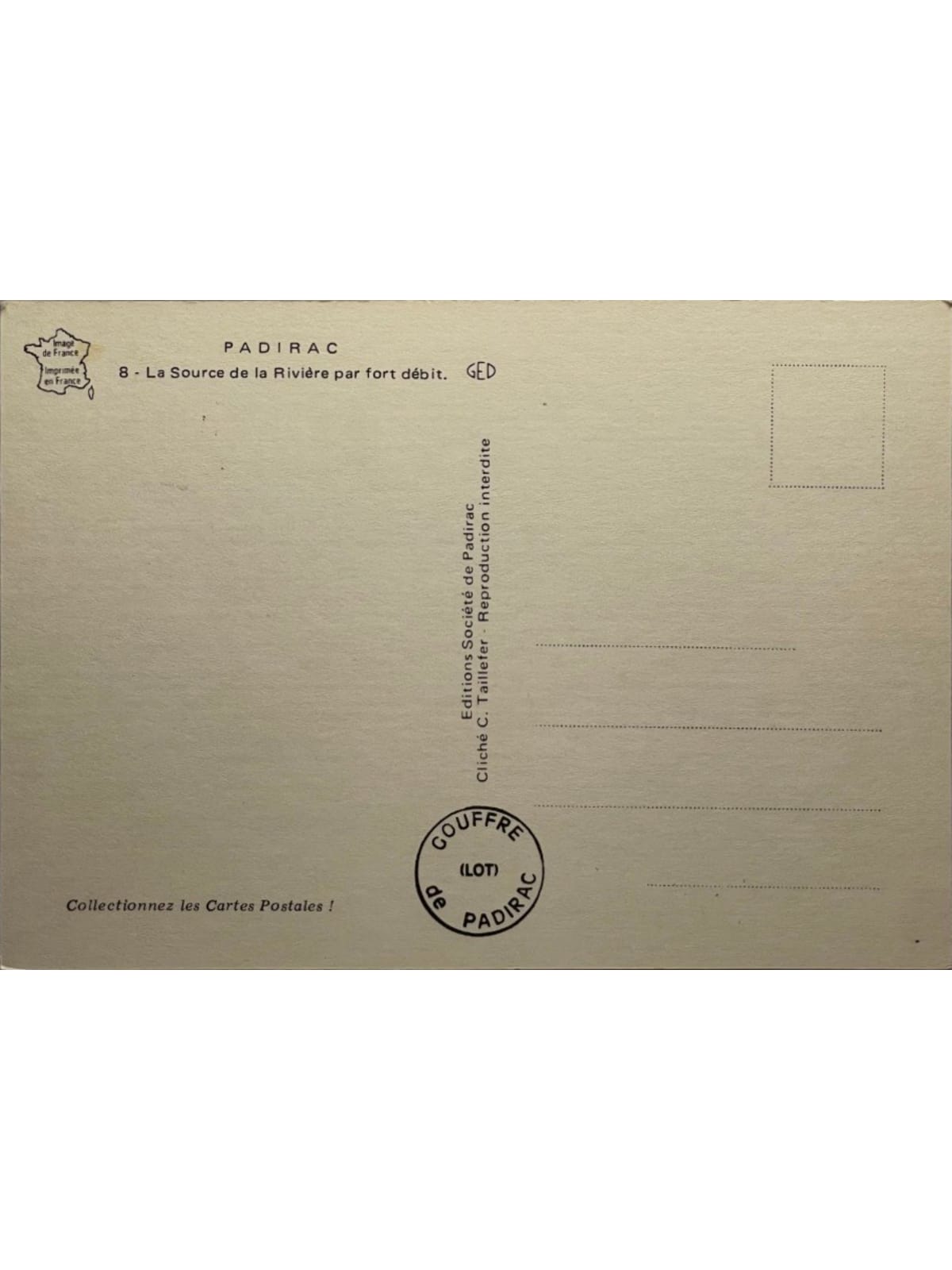 Verso de la carte postale