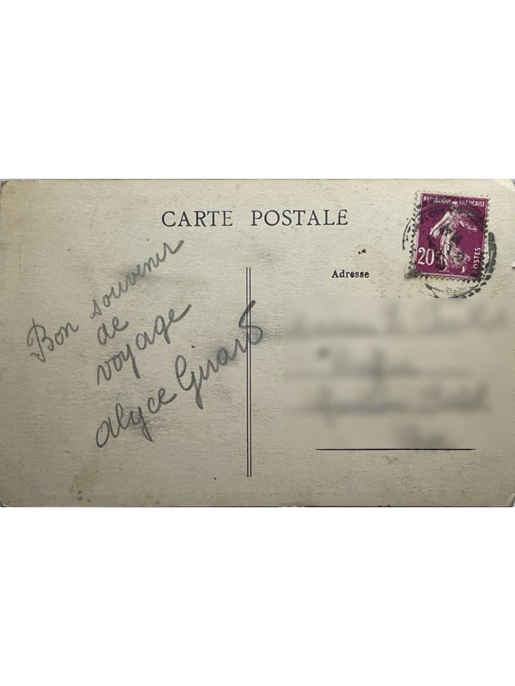Verso de la carte postale