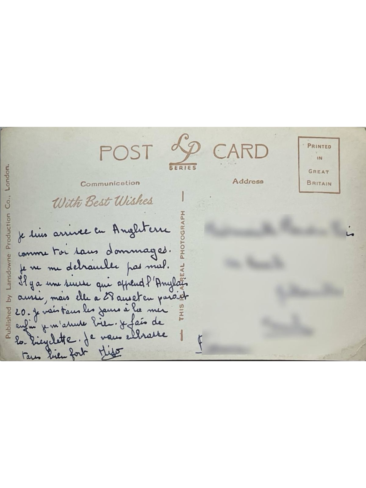 Verso de la carte postale