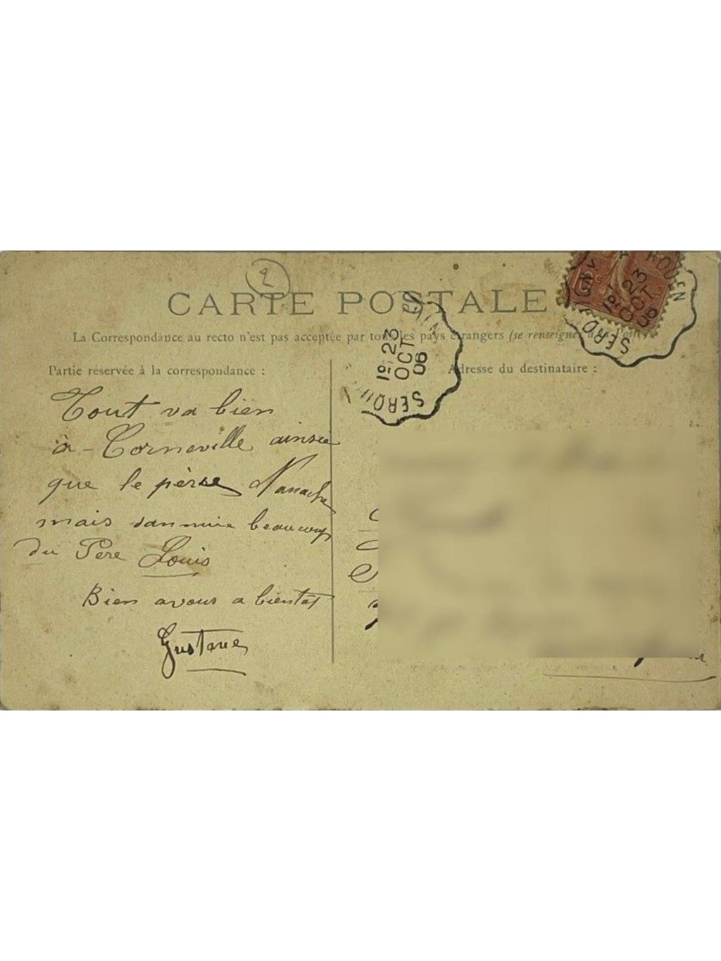 Verso de la carte postale