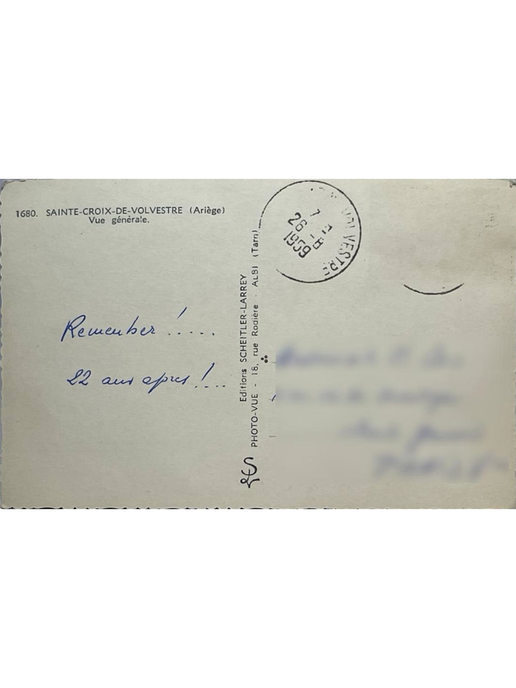 Verso de la carte postale