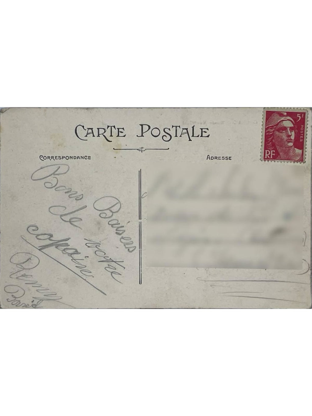 Verso de la carte postale
