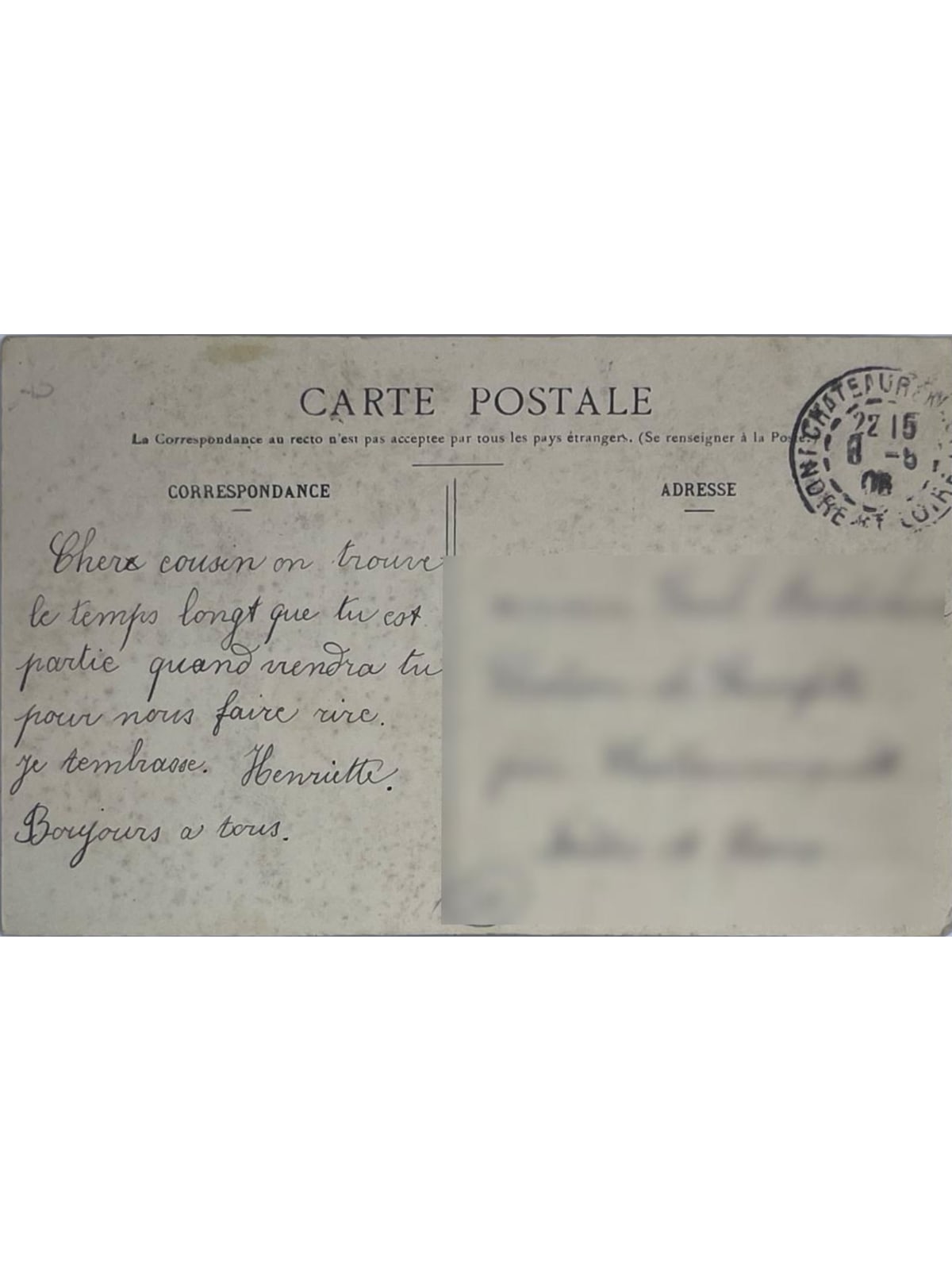 Verso de la carte postale