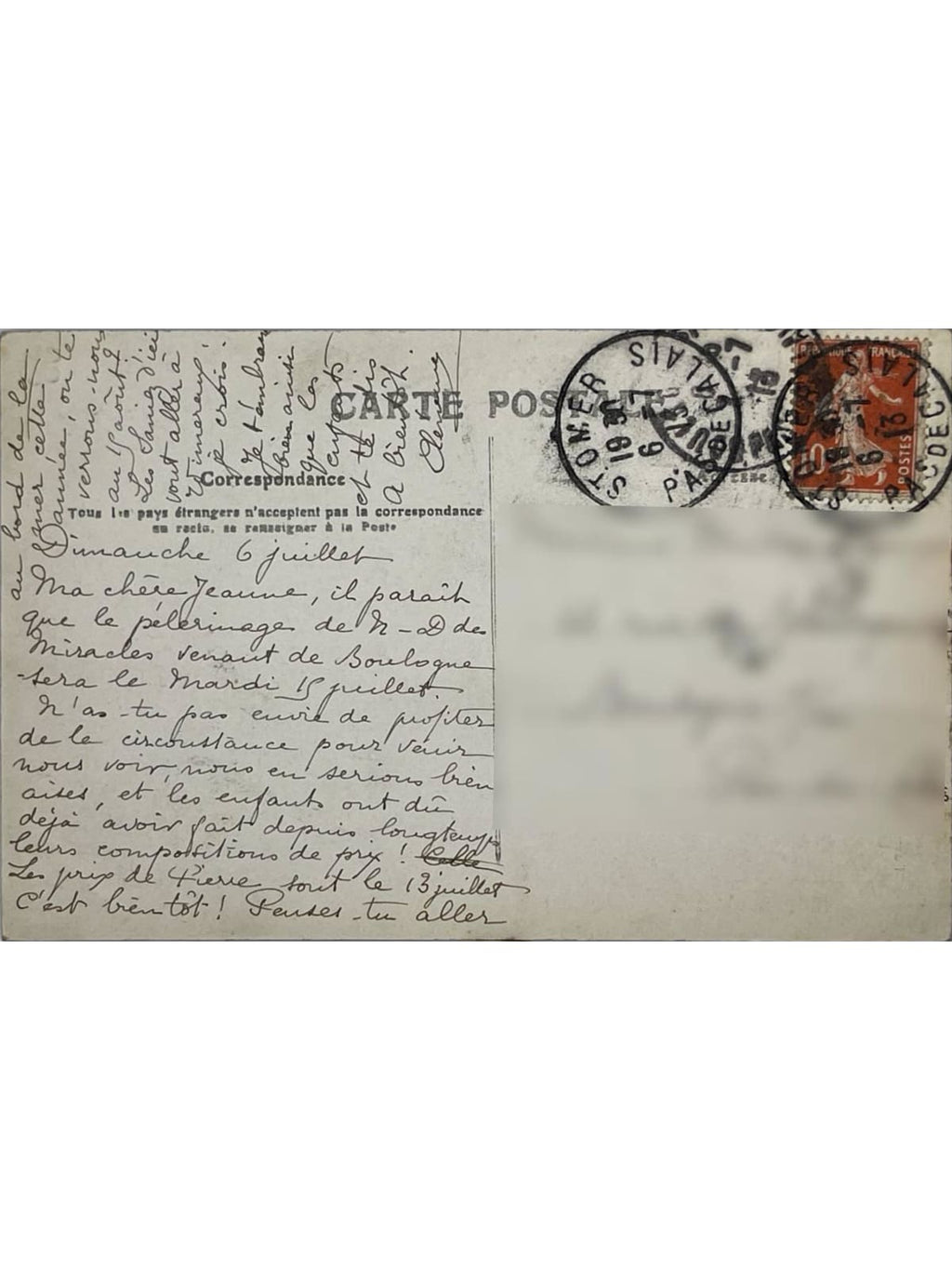 Verso de la carte postale