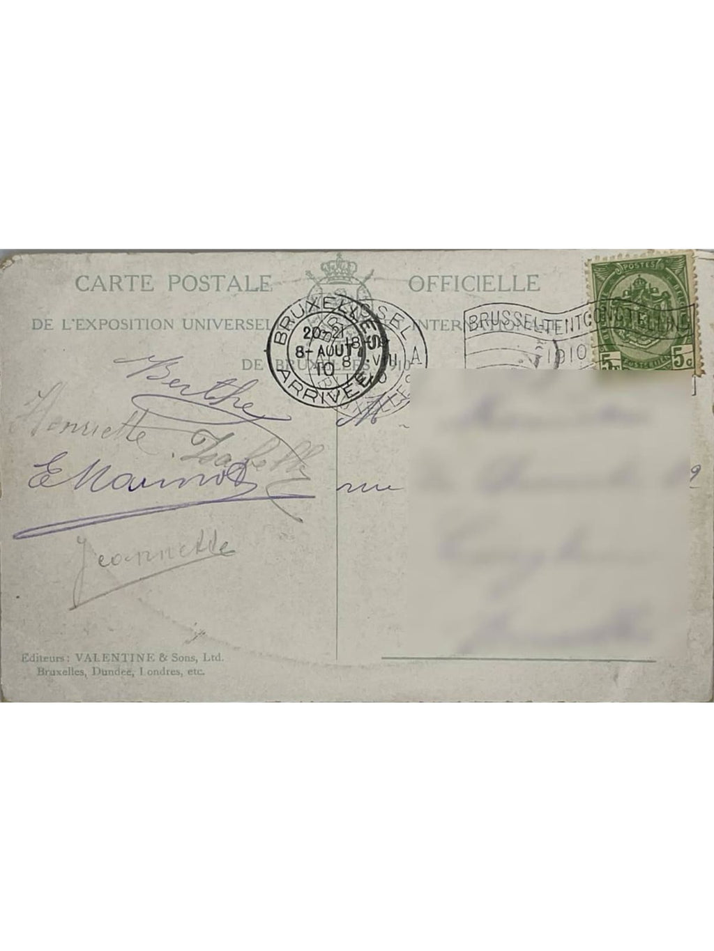 Verso de la carte postale