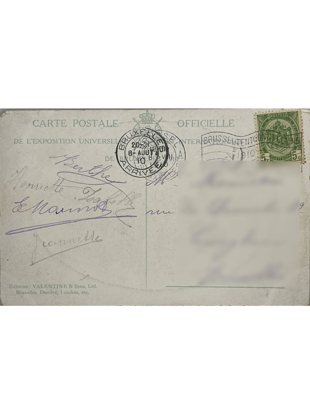 Verso de la carte postale