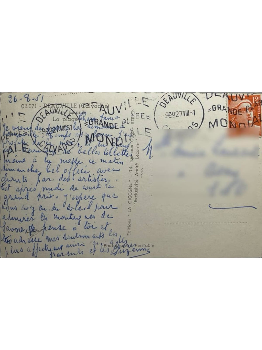 Verso de la carte postale