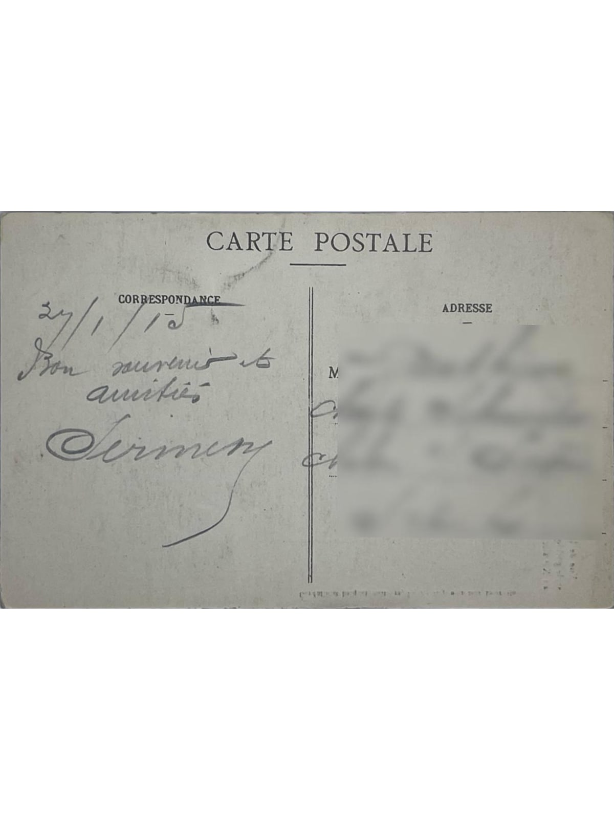 Verso de la carte postale