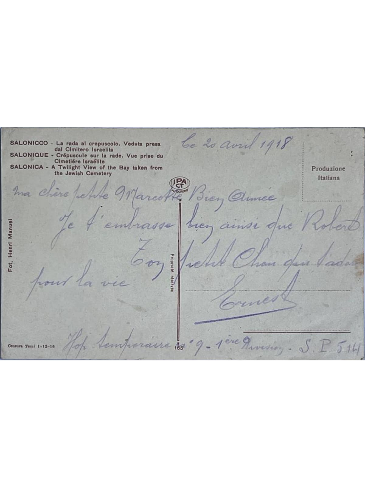 Verso de la carte postale