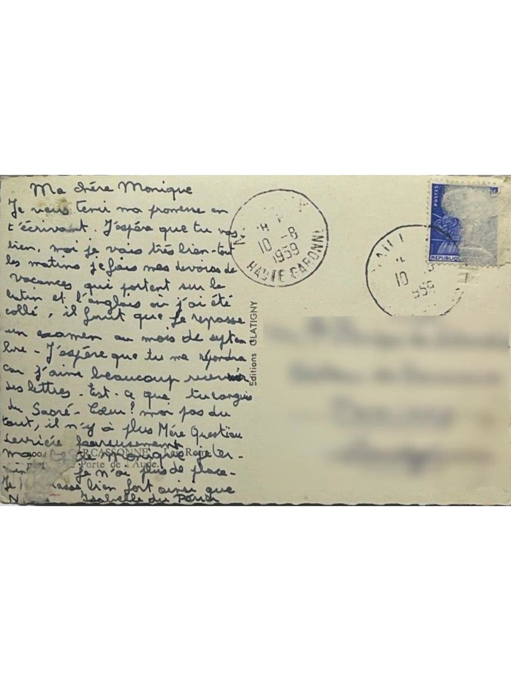 Verso de la carte postale