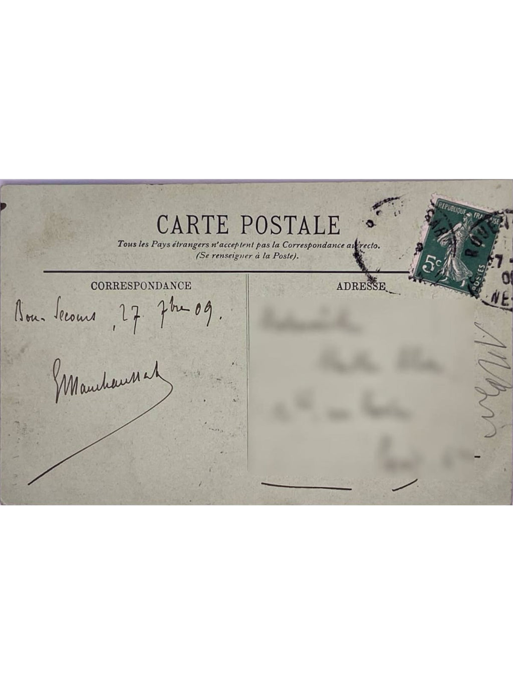 Verso de la carte postale
