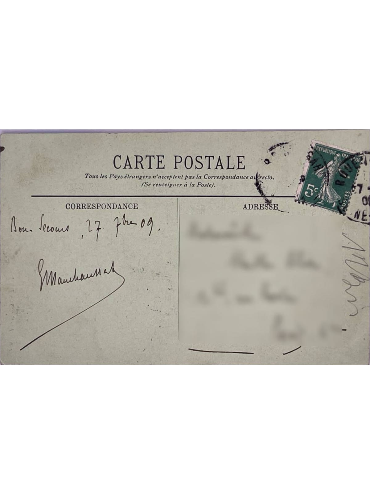 Verso de la carte postale