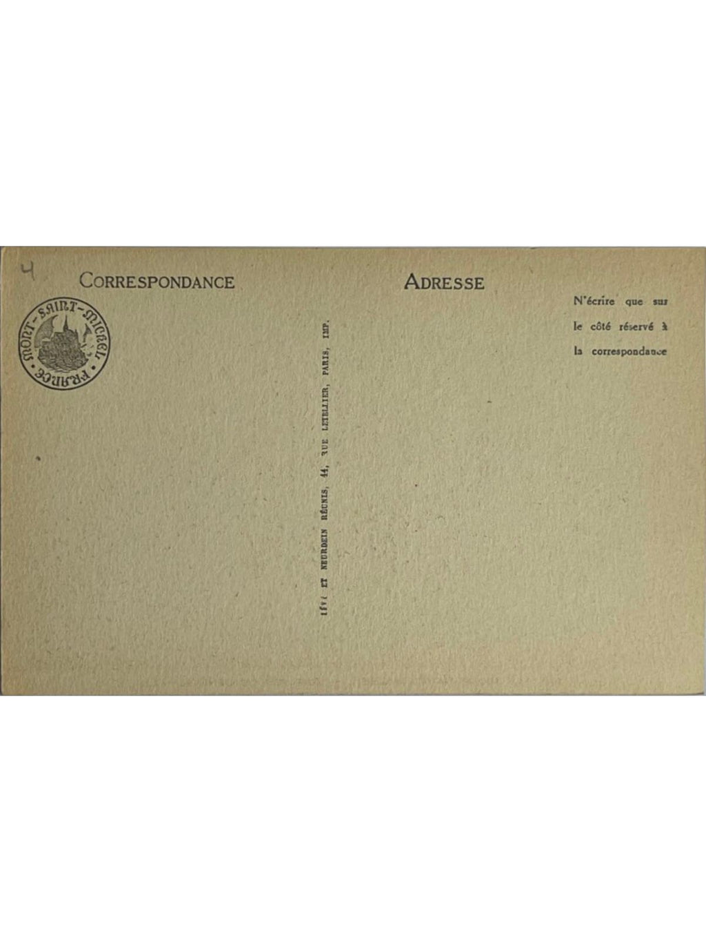 Verso de la carte postale