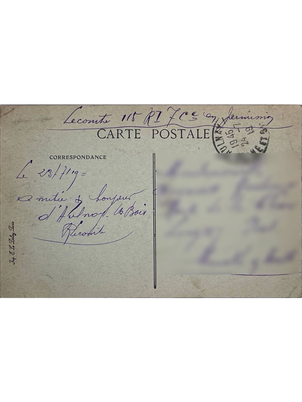 Verso de la carte postale