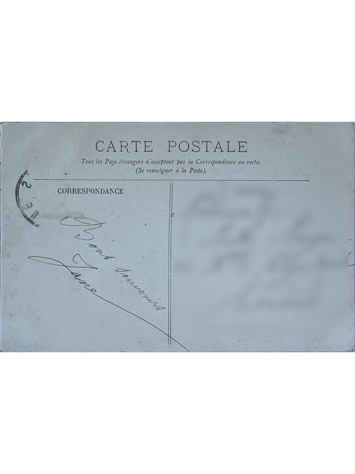 Verso de la carte postale