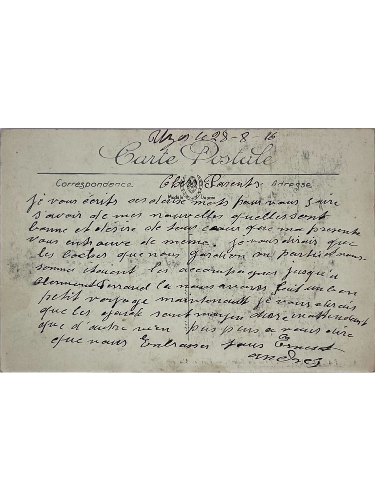 Verso de la carte postale
