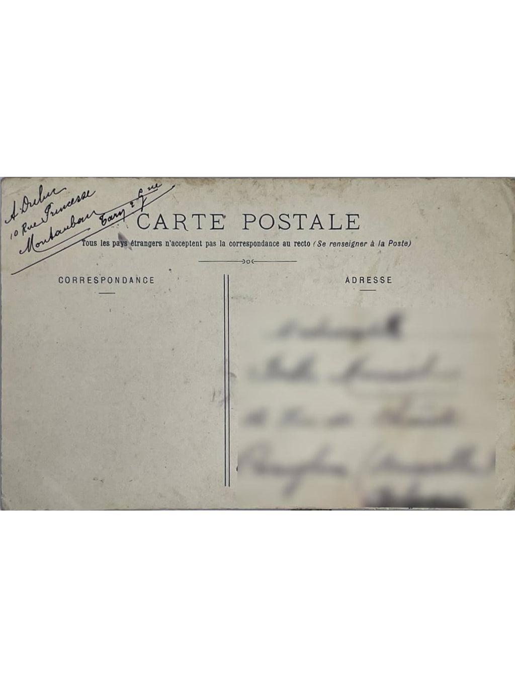 Verso de la carte postale