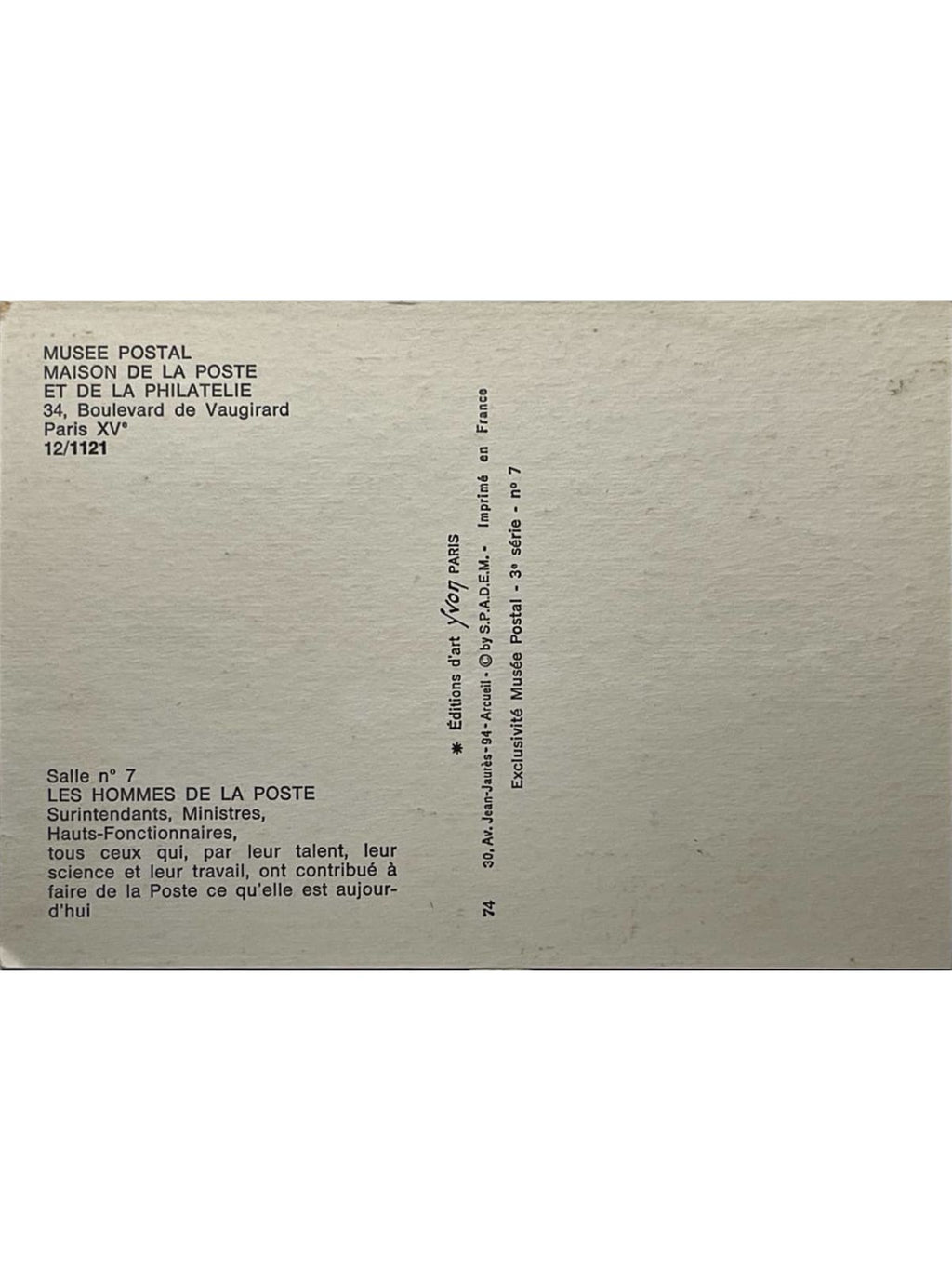 Verso de la carte postale