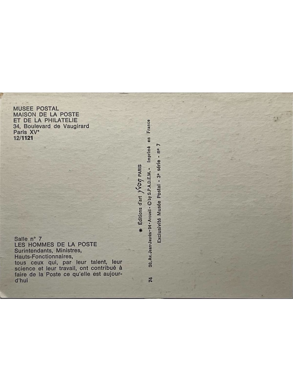 Verso de la carte postale