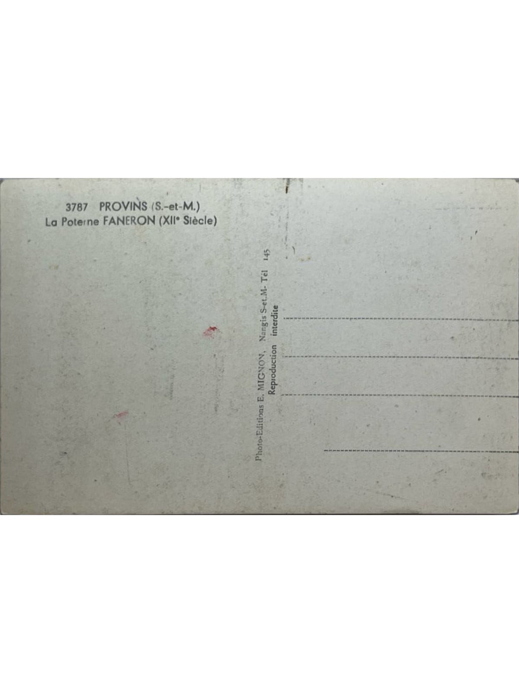 Verso de la carte postale