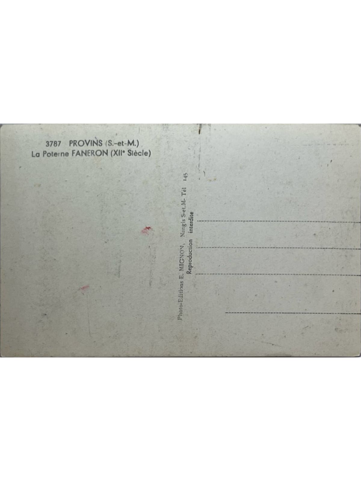 Verso de la carte postale