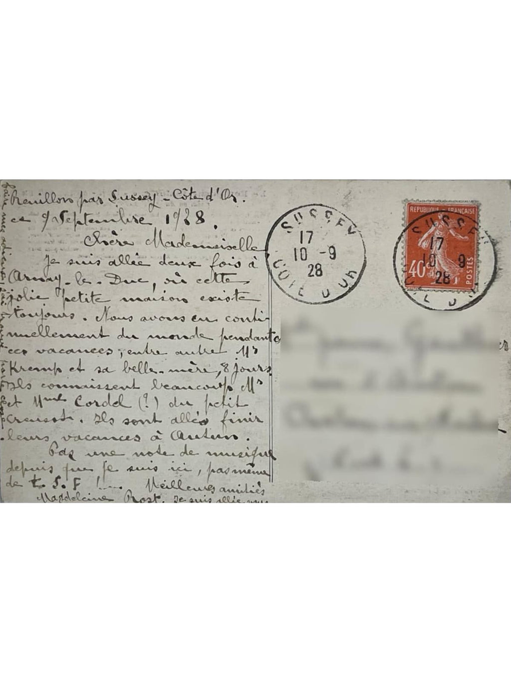 Verso de la carte postale