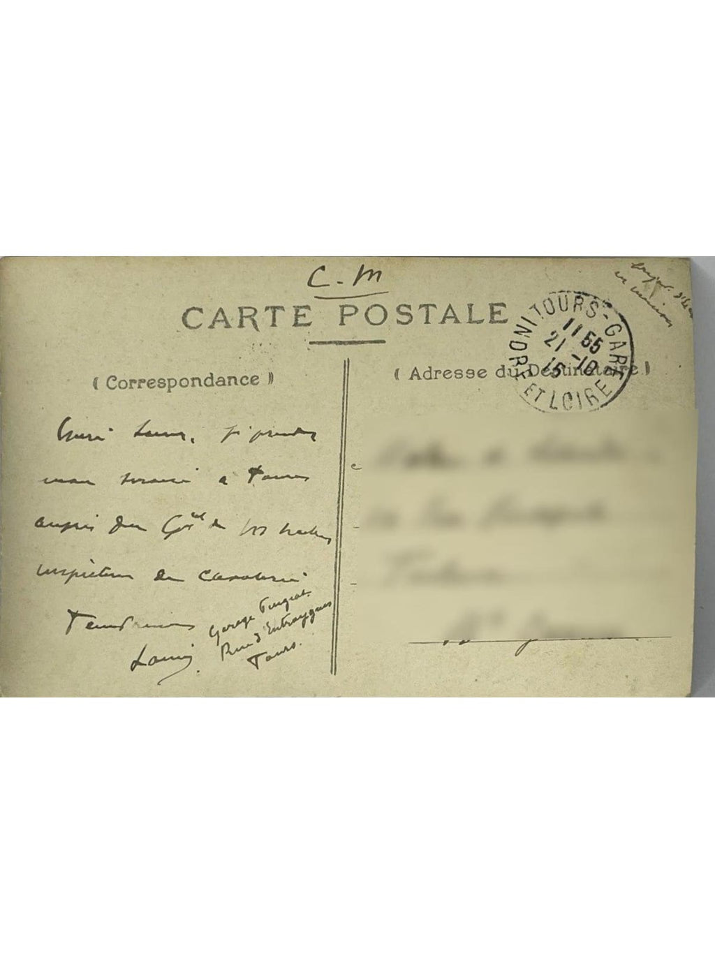 Verso de la carte postale