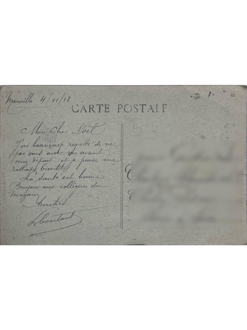 Verso de la carte postale