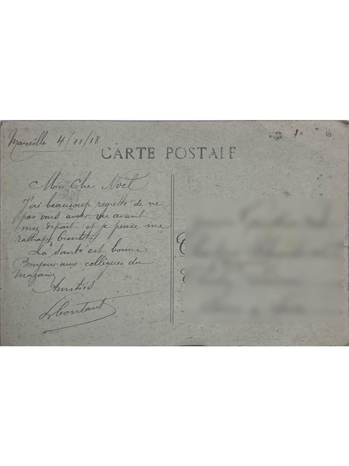 Verso de la carte postale
