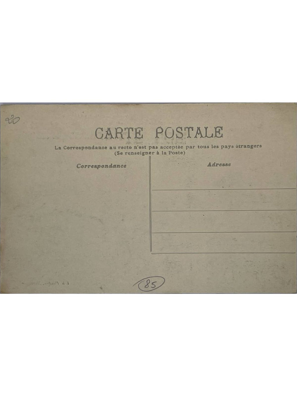 Verso de la carte postale
