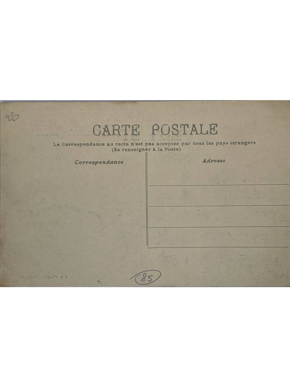 Verso de la carte postale