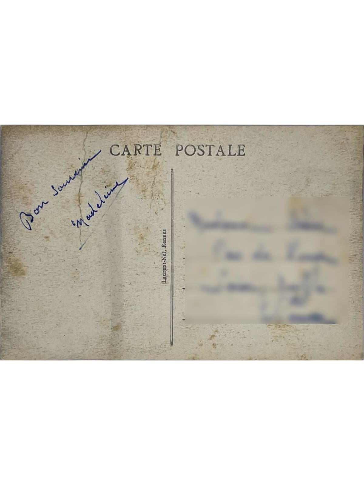 Verso de la carte postale