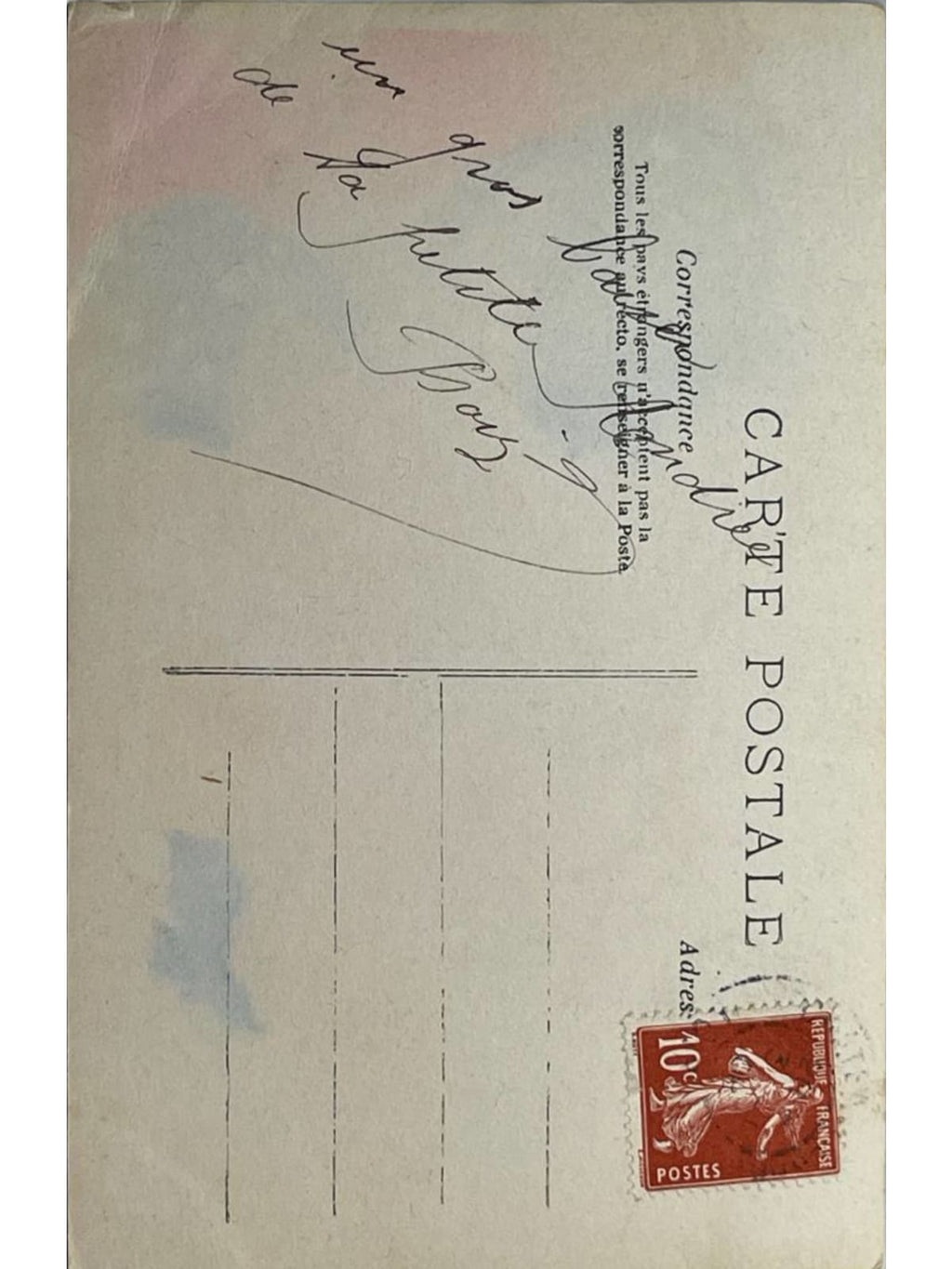 Verso de la carte postale