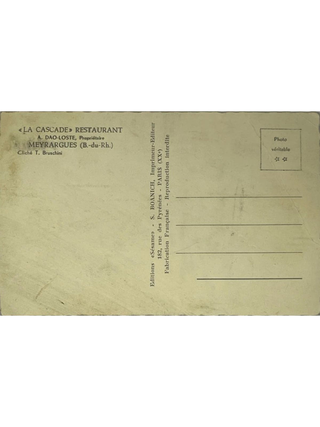 Verso de la carte postale