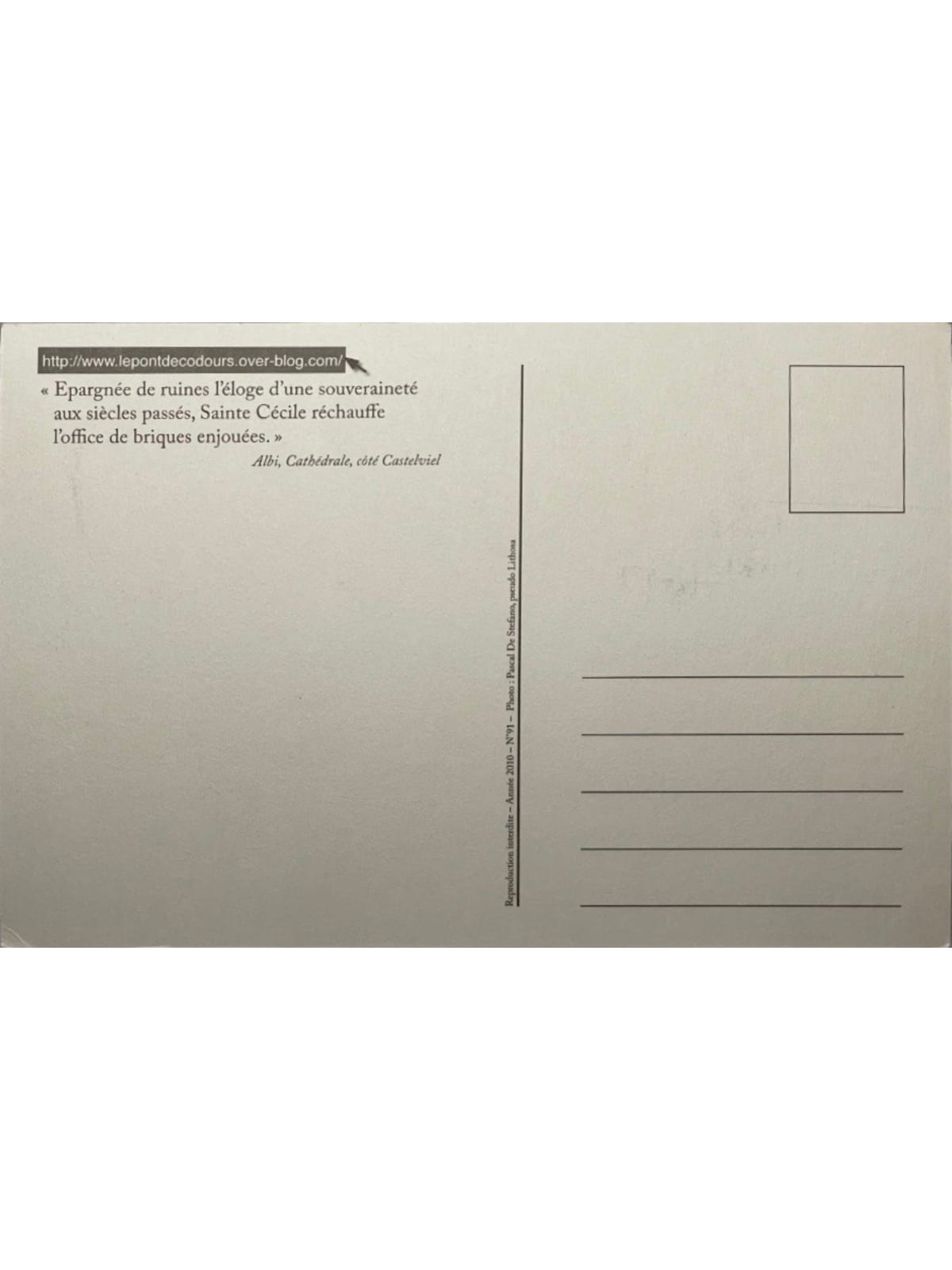 Verso de la carte postale
