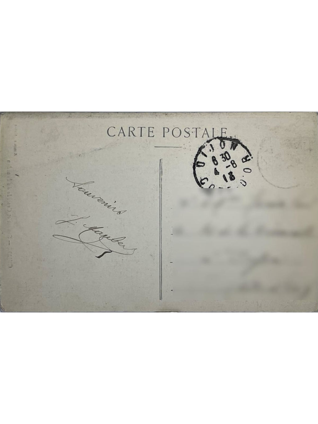 Verso de la carte postale