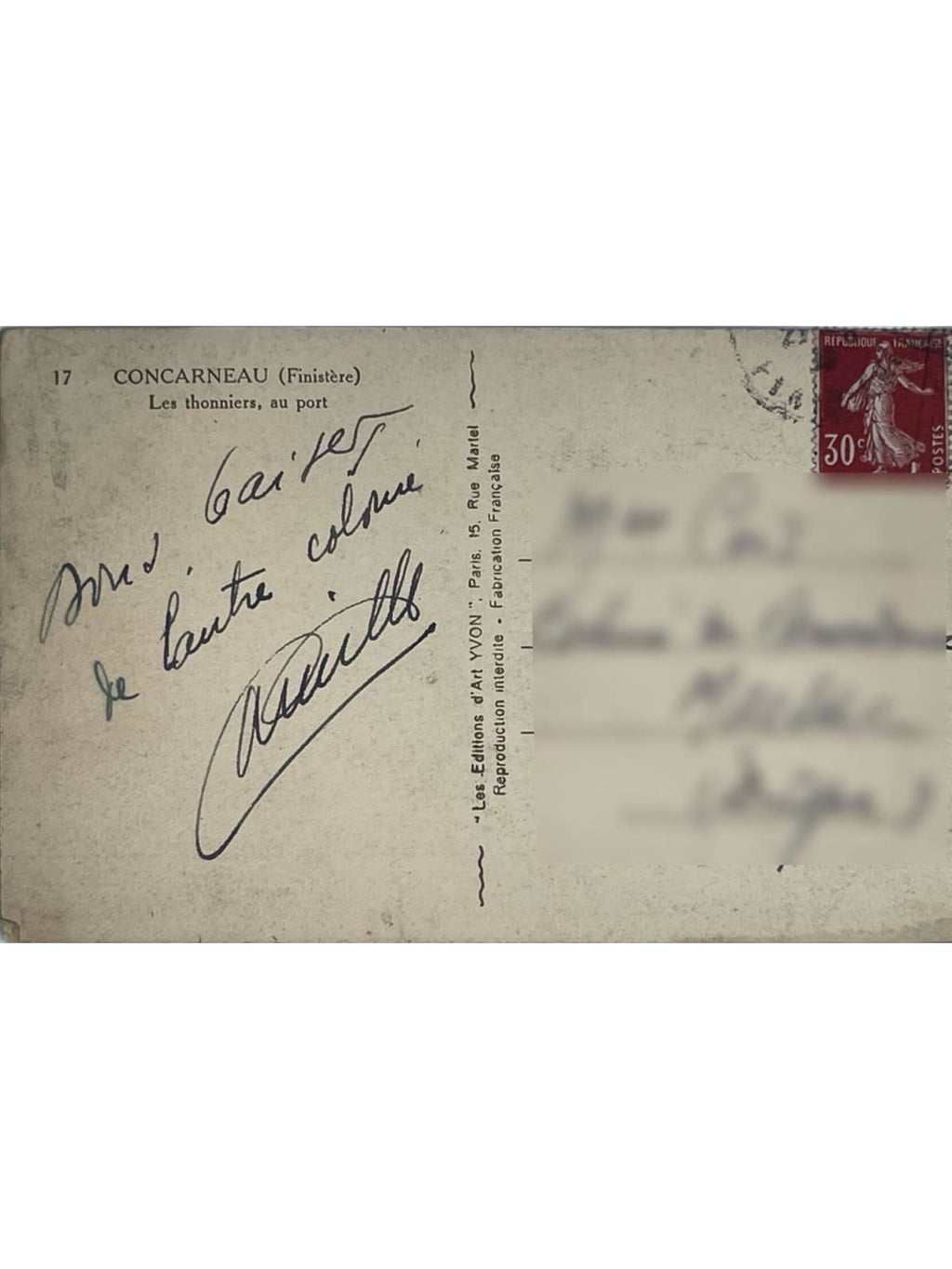 Verso de la carte postale