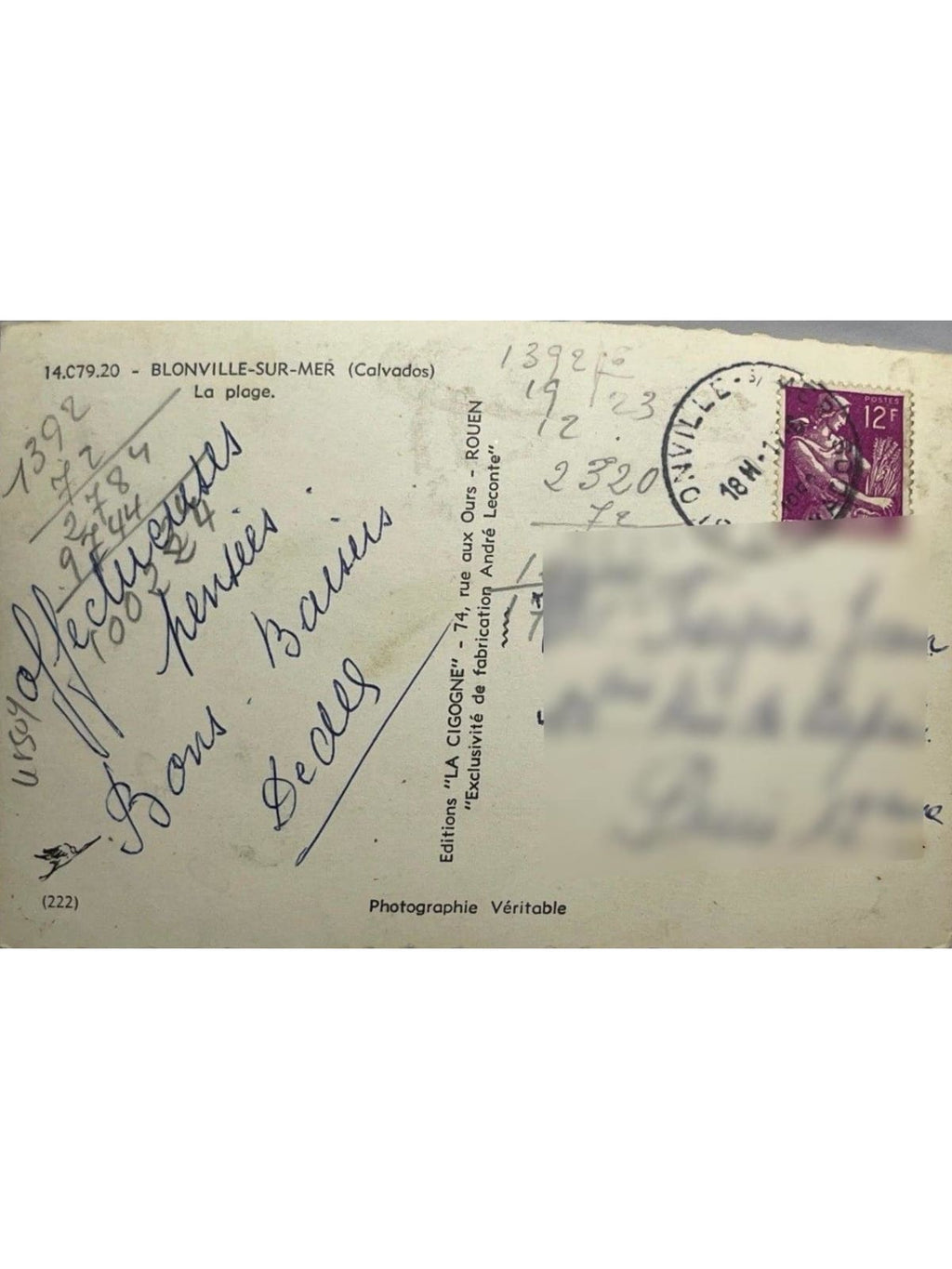 Verso de la carte postale