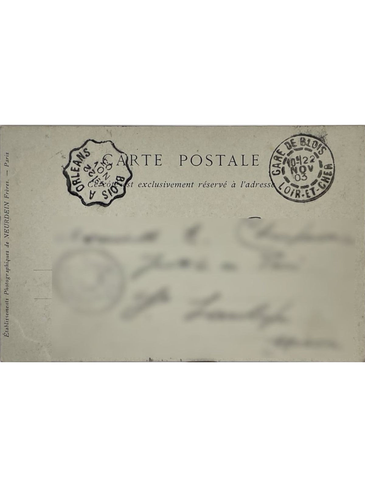 Verso de la carte postale