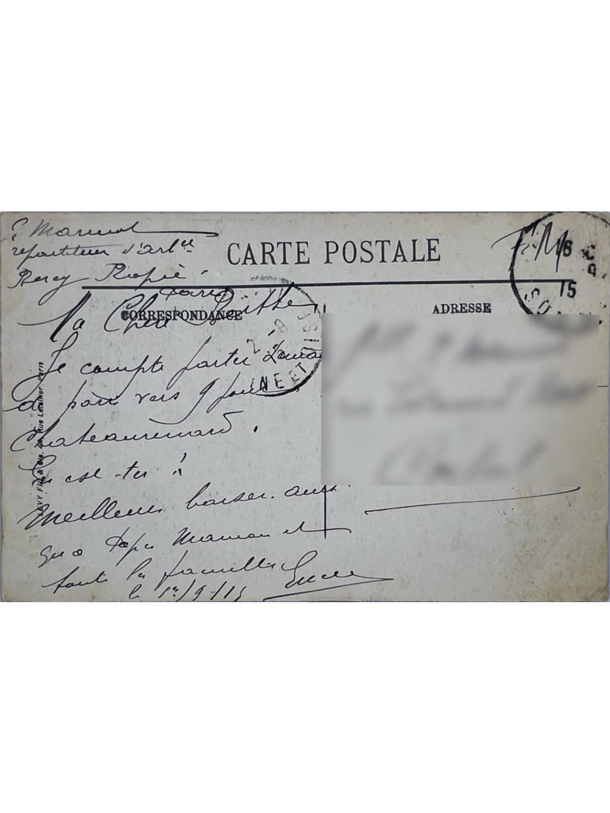 Verso de la carte postale