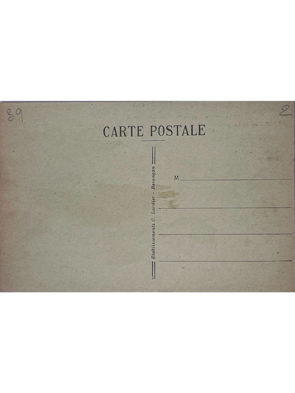 Verso de la carte postale