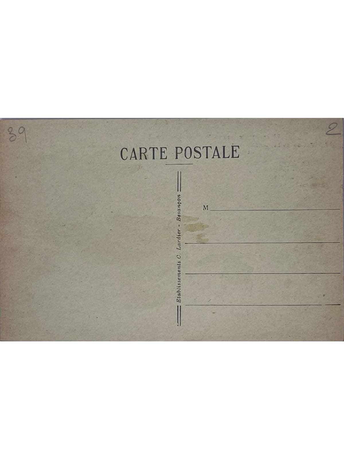 Verso de la carte postale