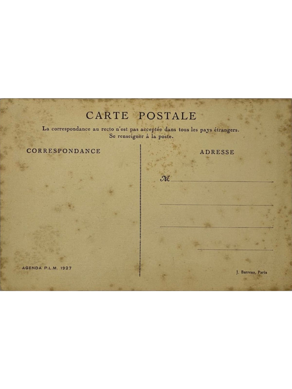Verso de la carte postale