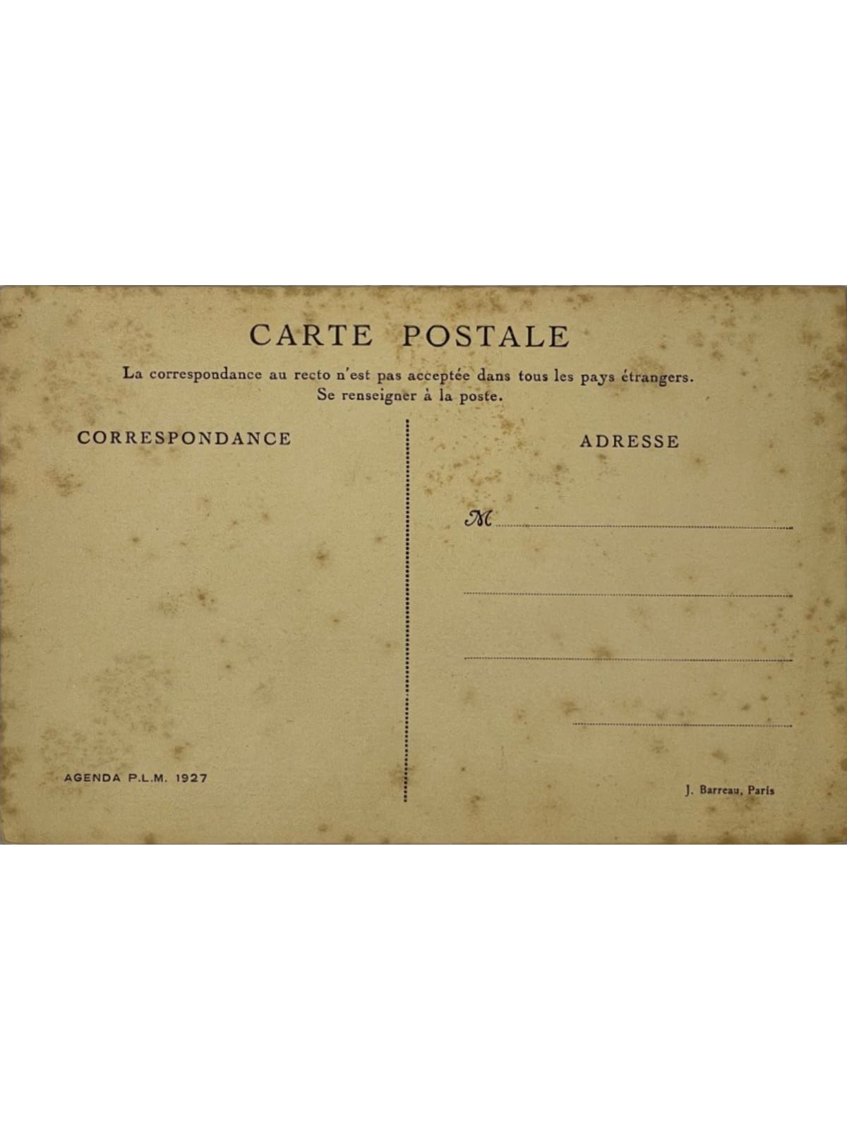 Verso de la carte postale