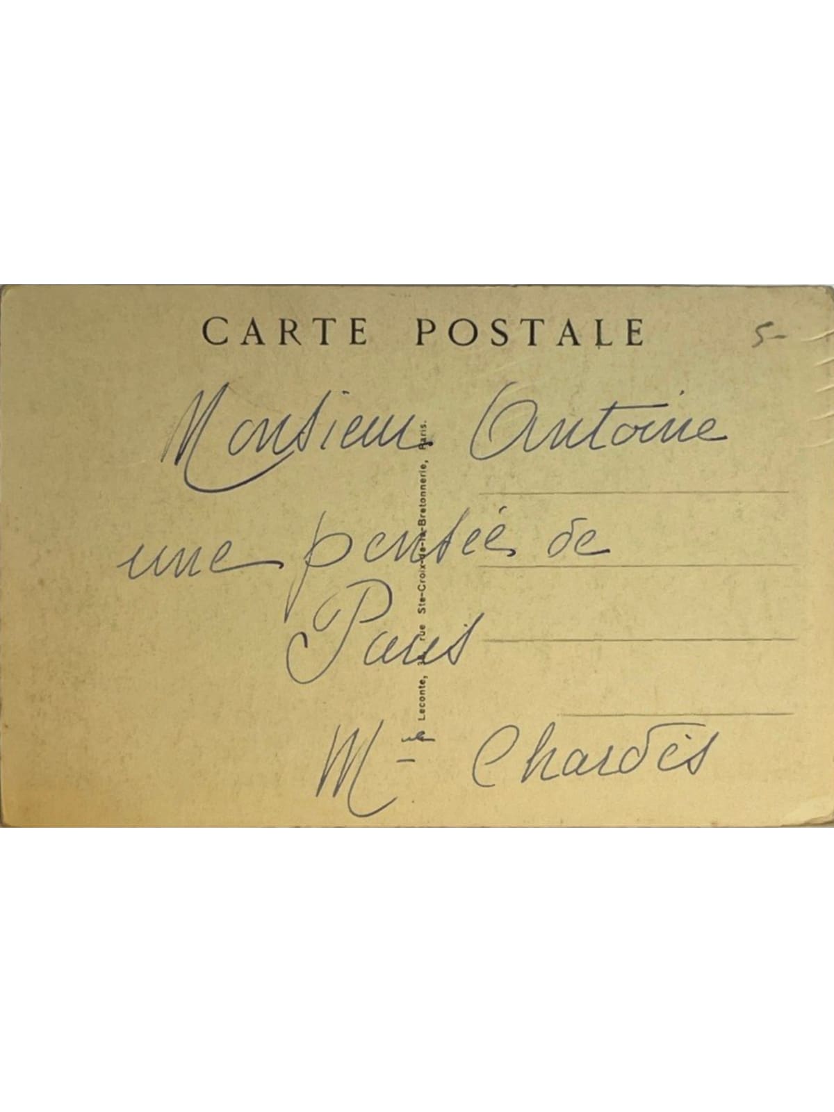 Verso de la carte postale