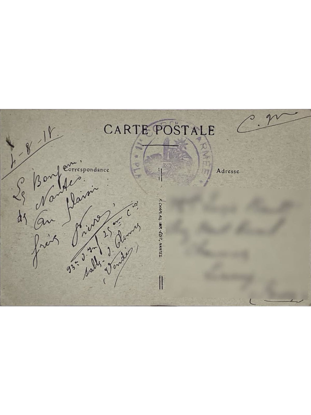 Verso de la carte postale