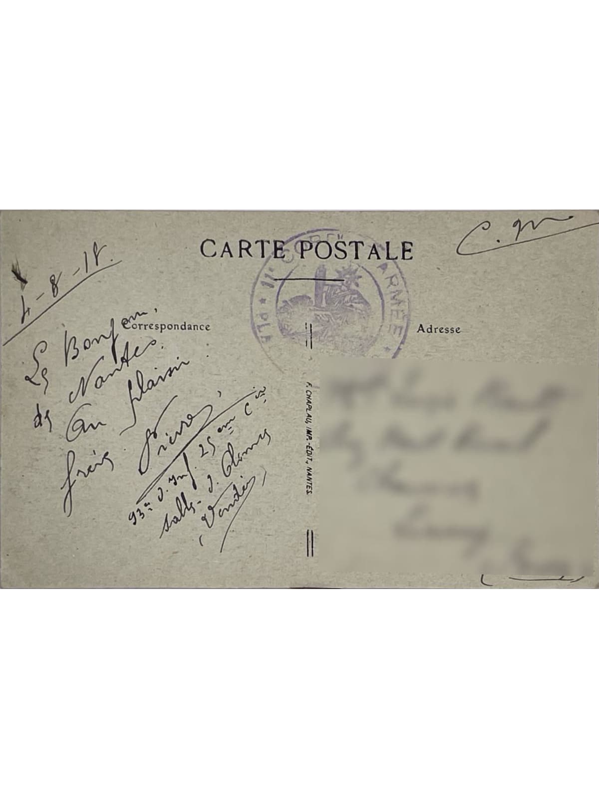 Verso de la carte postale