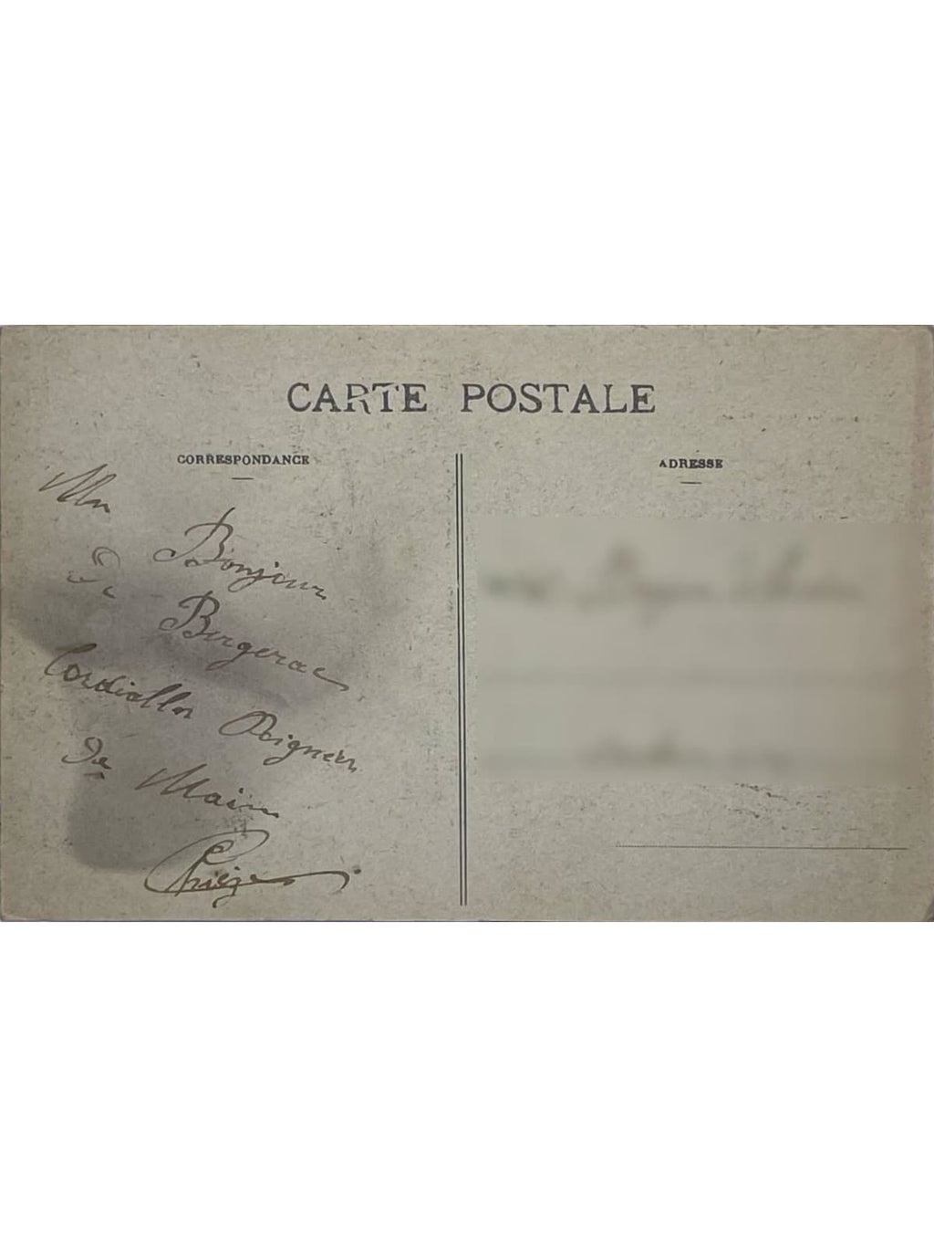 Verso de la carte postale