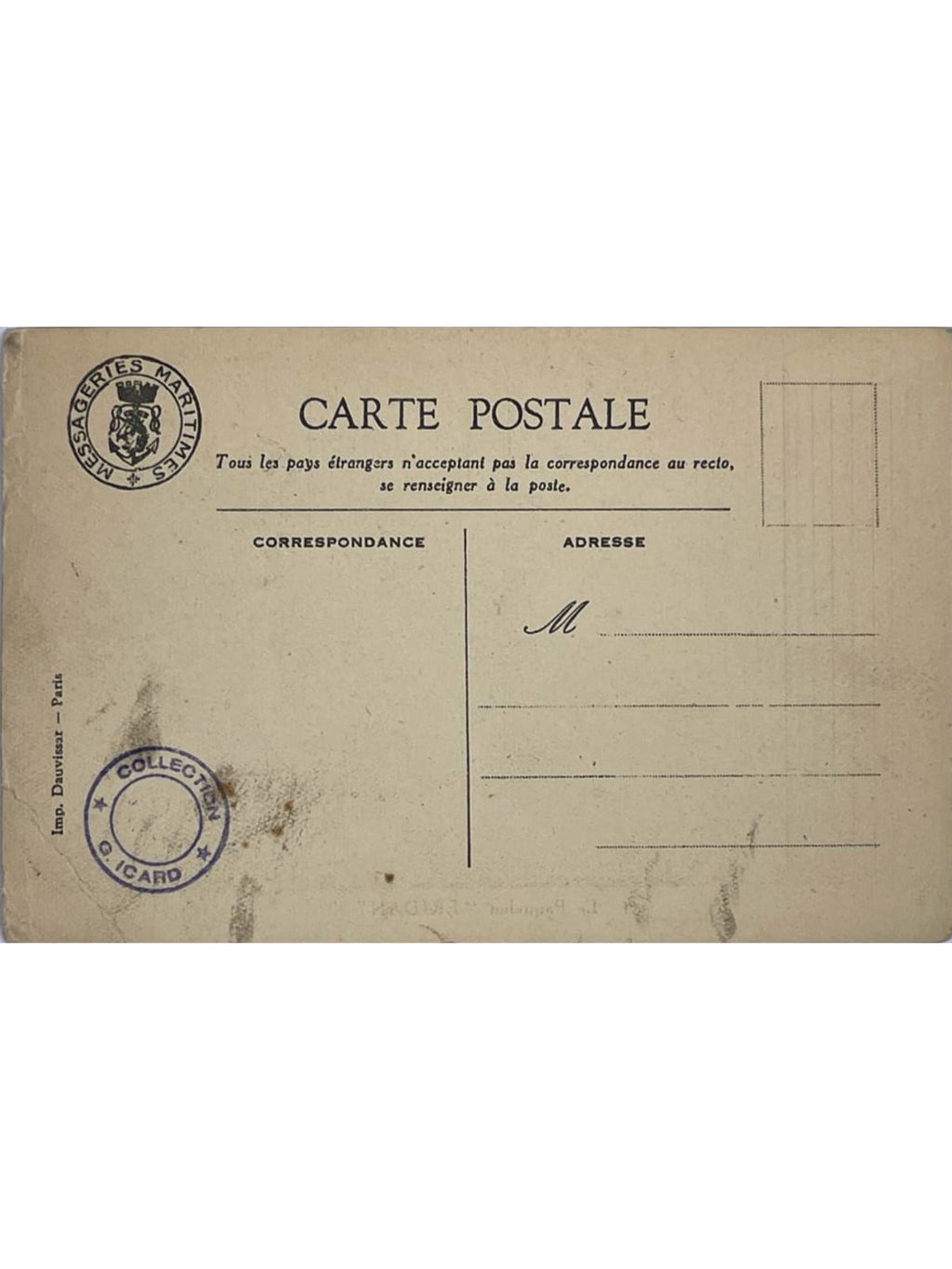 Verso de la carte postale